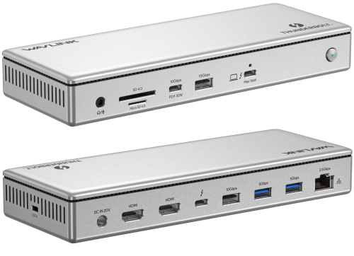 Docking Station WAVLINK Thunderbolt 4 TripleDisplay/ 96W Power Delivery Include 160W Adapter/ 2xUSB-A 10Gbps/ 2xUSB-A 5Gbps/ 1xUSB-C/ 1xThunderbolt4/ 2xHDMI 2.1/ 1x2.5GigabitLAN/ 1xComboAudioJack/ 1xCardReader (WL-UTD45)