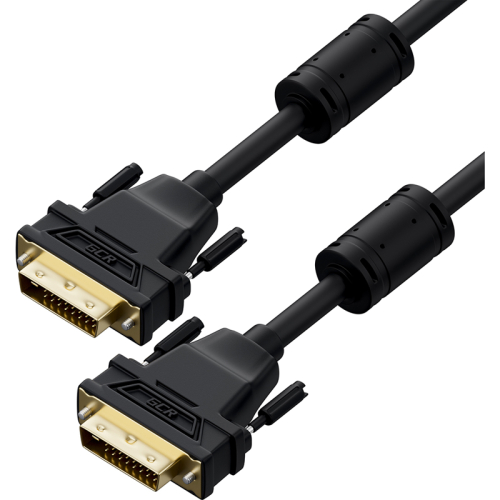 GCR Кабель PROF 1.8m DVI-D, черный, GOLD, ферритовые кольца, OD 8.5mm, 28 AWG, DVI/ DVI, 25M/ 25M, двойной экран, GCR-52996