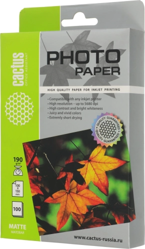 Фотобумага Cactus CS-MA6190100 10x15/190г/м2/100л./белый матовое для струйной печати