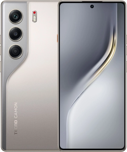 Смартфон Tecno Camon 40 128Gb 8Gb титан моноблок 3G 4G 2Sim 6.78 1080x2436 Android 15 50Mpix 802.11 a/ b/ g/ n/ ac NFC GPS GSM900/ 1800 GSM1900 Protect FM microSD max1024Gb (CM5 128+8 SANDY TITANIUM)