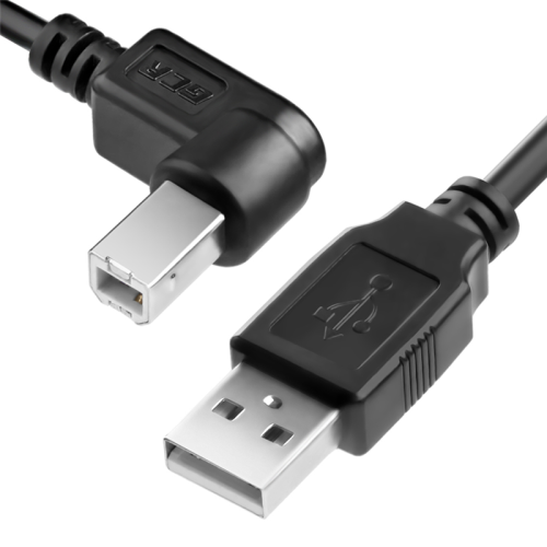 Greenconnect Кабель 1.0m USB 2.0, AM/ BM угловой, черный, 28/ 28 AWG, экран, армированный, морозостойкий, GCR-UPC3M2-BB2S-1.0m