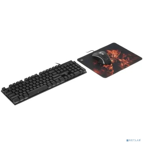 DEFENDER AURA Игровой набор мышь+клавиатура+ковер чёрные (USB, 4 кн., 2400 dpi, 104 кл., подсветка, 280 х 230 х 3 мм, ткань/ резина, MKP-117) (52117)