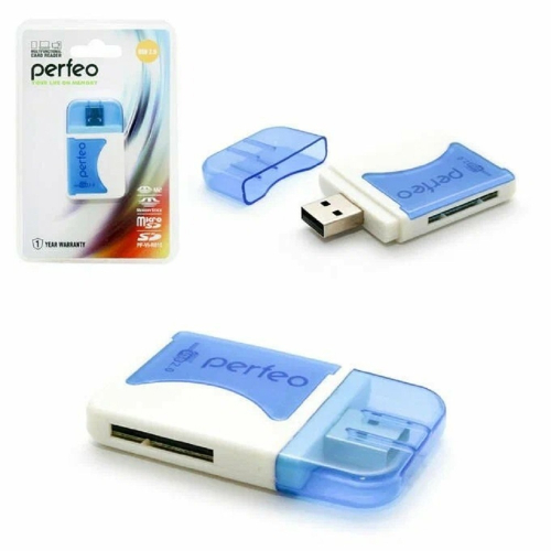 Perfeo Card Reader SD/ MMC+Micro SD+MS+M2, (PF-VI-R010 Blue) синий (PF_4257)