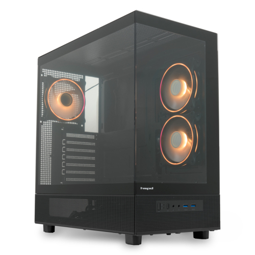 Корпус без блока питания/ HSPD F710, Panoramic Mid Tower, Black, TG, 0.5 SPCC, 3x120mm ARGB E-ATX, ATX, mATX, mITX 185/395/270mm 2x2.5