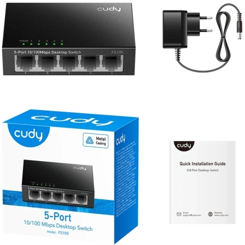 Коммутатор/ 5-Port 10/100 Mbps Desktop Switch, 5 10/100M RJ45 Ports, Loop Detection, Metal Case, Power Saving, Plug & Play (FS105) фото 11