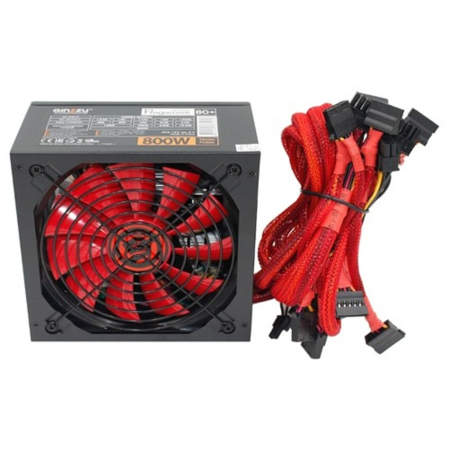 Ginzzu PC800 14CM(Red) 80+ black,APFC,24+4p,4 PCI-E(6+2), 7*SATA, 4*IDE,оплетка, кабель питания,цветная коробка фото 3