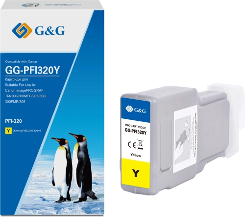 Картридж струйный G&G GG-PFI320Y PFI-320Y желтый (300мл) для Canon imagePROGRAF TM-200/ 200MFP/ 205/ 300/ 300MFP/ 305