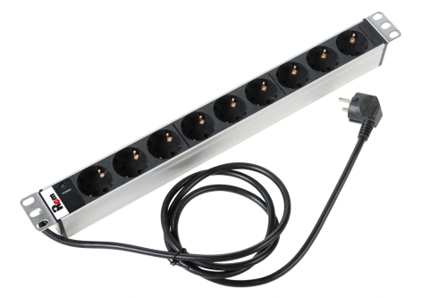 Блок розеток Rem-16 с инд., 9 Schuko, 16 A, алюм., 19, шнур 1,8 м (R-16-9S-I-440-1.8)