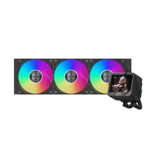 Система охлаждения/ Water Cooling System PCCooler GT360 ARGB Display BK (310W, 360mm, LED temp., Black, ARGB/ Fans: 3x120mm, 99CFM, 41.5dBA, 3000RPM/ Pump height 85mm, 15dBA, 2600RPM, Rad thickness 27