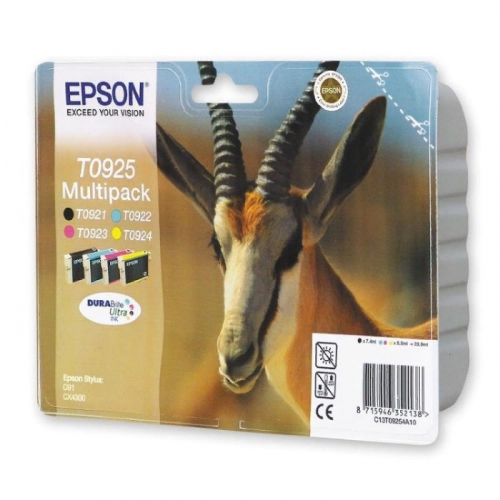 Картридж струйный Epson T0925, черный 250 стр./ голубой 470 стр./ пурпурный 280 стр./ желтый 460 стр., набор для Epson C91/CX4300 (C13T10854A10)
