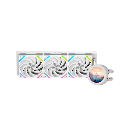 Водяное охлаждение для процессора/ Water Cooling System SAMA Q70 White (360mm, LED temp., White, ARGB/ Fans: 3x120mm, 86CFM, 30dBA, 2600RPM/ Pump height 64mm, 30dBA, 2800RPM, Rad thickness 27mm/ S: 18 (Q70-WHWAYNO3-G)