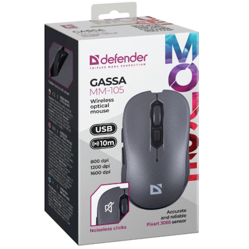 *Мышка Defender GASSA MM-105 USB OPTICAL WRL GRAY (52104) фото 4