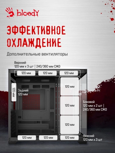 Корпус Bloody CC-122 черный без БП ATX 10x120mm 1xUSB2.0 1xUSB3.0 audio (CC-122-BK) фото 18