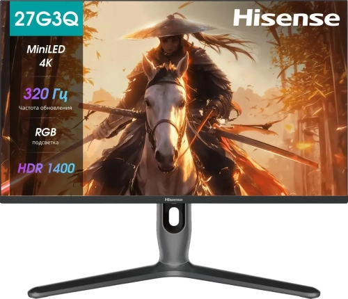 Монитор Hisense/ 27/3840x2160, IPS/MiniLED, Local Dimming 1152 zone, 16:9, матовый, 160Hz(UHD)<-> 320Hz(FHD), время отклика 1мс, 350кд/м2, 1000:1,DisplayPort, HDMI*2, Type-C, USB HUB 3, черны? (27G7Q-PRO, 27G7Q PRO)