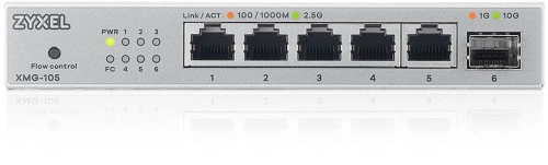Коммутатор/ Мультигигабитный коммутатор Zyxel XMG-105, 5xRJ-45: 1/ 2.5G, 1xSFP+, настольный, бесшумный (XMG-105-ZZ0101F)