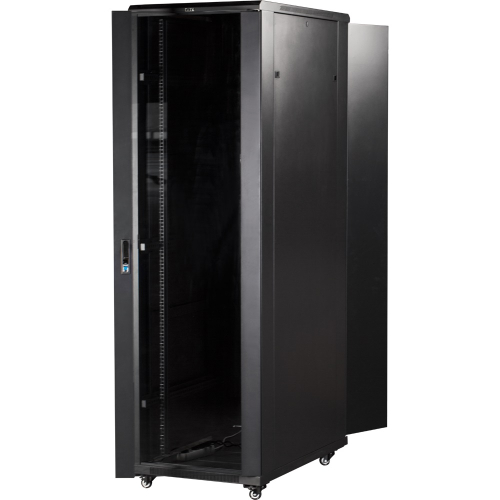 Шкаф серверный Lanmaster (TWT-CBB-42U-8X10-G1) напольный 42U 800x1000мм пер.дв.стекл задн.дв.двуст. 2 бок.пан. 800кг черный IP20
