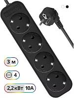 Defender Удлинитель с заземлением M430 3.0 м, 4 розетки, черный (99326)