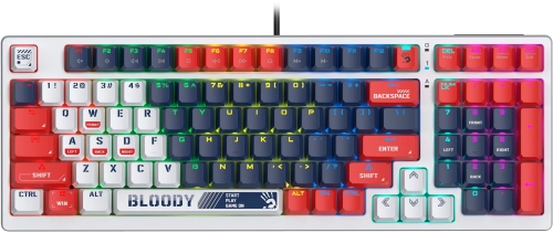 Клавиатура A4Tech Bloody S98 Sports Navy BLMS Plus механическая синий/ белый USB for gamer LED (S98 SPORTS NAVY BLMS RED PLUS)