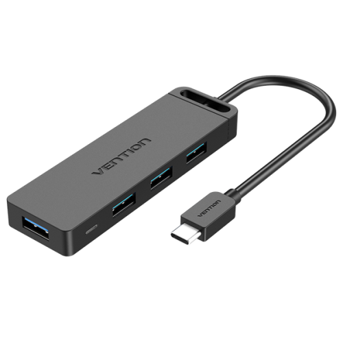 Vention Type-C to 4-Port USB 3.0 Hub with Power Supply Black 0.15M ABS Type (TGKBB)