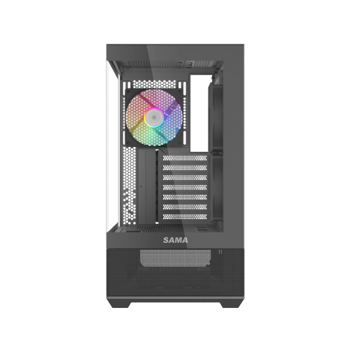 Корпус ПК без блока питания/ Case SAMA V40 Black, Midi-Tower, TG, 6x120mm ARGB, 2xUSB 3.0 + 1xUSB 3.1 Type-C, ATX, mATX, mITX Black (V40-BKADA6X1-GL)