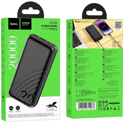 Мобильный аккумулятор Hoco J123A Element 20000mAh 2A 2xUSB-A черный фото 5