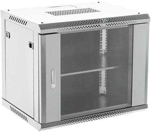 Rexant (04-0954-111) Настенный телекоммуникационный шкаф 19 9U 550?400мм, дверь стекло, с задней стенкой, разборный, серый (RAL 7035)