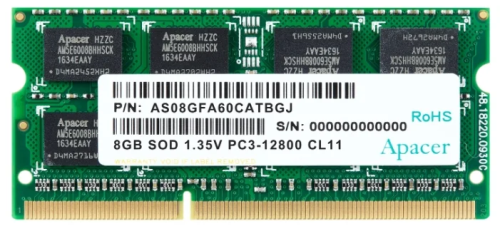 Apacer DDR3 8GB 1600MHz SO-DIMM (PC3-12800) CL11 1.5V(Retail) 512*8 3 years (AS08GFA60CATBGC/ DS.08G2K.KAM)