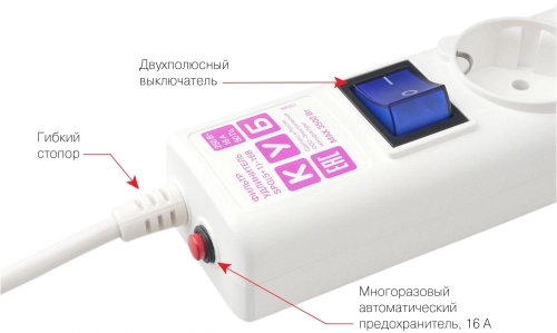Сетевой фильтр Powercube SPG6-16-1,9M 1.9м (6 розеток) белый (коробка) фото 3
