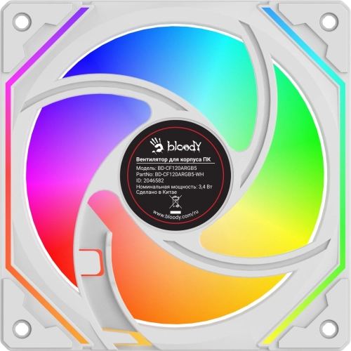 Вентилятор для корпуса Bloody BD-CF120ARGB5 LCD ARGB 120х120x25 белый 4-pin 26дБ (BD-CF120ARGB5-WH) Ret фото 6
