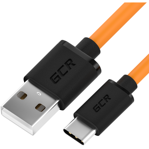 GCR QC Кабель 0.5m, TypeC, быстрая зарядка, оранжевый TPE, черные коннекторы, 28/22 AWG, GCR-52722