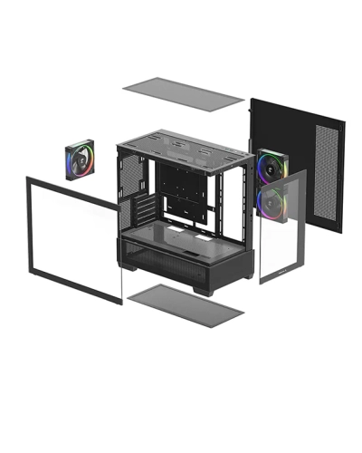 корпус Deepcool CG380 3F без БП, боковое окно (панорама), 3x120mm ARGB PWM вентилятора, черный, mATX фото 5