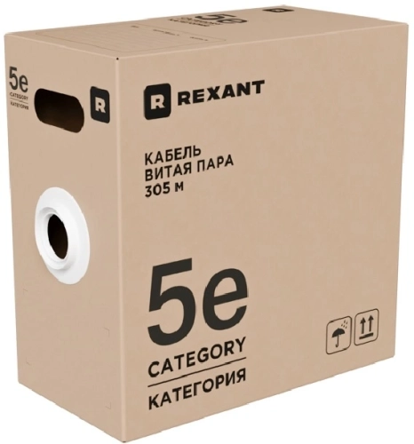 Кабель информационный Rexant 01-0041-R кат.5E U/UTP 4 пары 24AWG PVC внутренний 305м серый фото 6