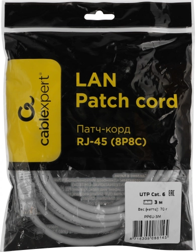 Патч-корд Premier PP6U-3M 10000Гбит/ с UTP 4 пары cat6 CCA molded 3м серый RJ-45 (m)-RJ-45 (m) фото 3