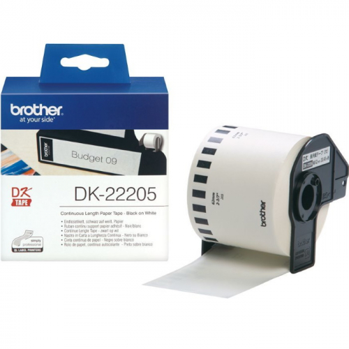 Лента Brother DK22205 неразрезанная бумажная лента для печати наклеек черным на белом фоне, 62 мм x 30.48 м фото 2