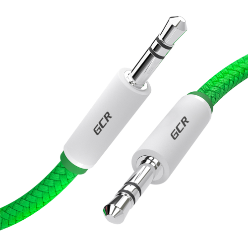 Greenconnect Кабель аудио 0.5m jack 3,5mm/jack 3,5mm зеленый нейлон, белые коннекторы зеленая окантовка, ультрагибкий, 28 AWG, M/M, Premium, экран, стерео, GCR-AVC8262-0.5m