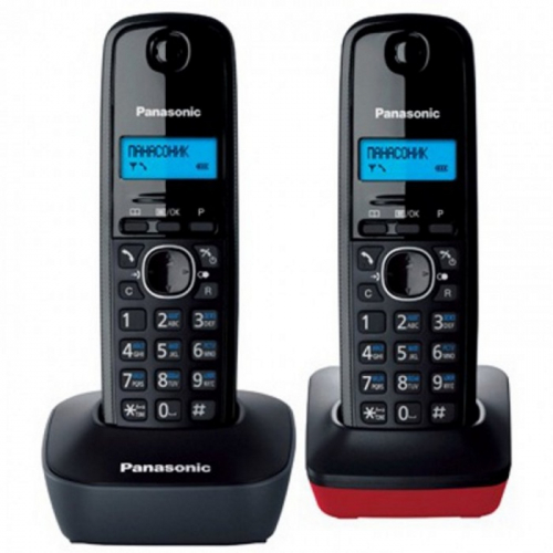 Беспроводной телефон Panasonic/ Монохромный, АОН, черный-красный (KX-TG1612RU3)