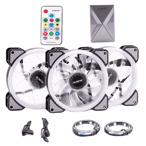 Вентилятор в корпус ALSEYE CRLS-300DS 3pcs argb fan kit with controller,2pcs LED strips,size:120*120*25mm,Voltage:12V,Current:0.2A-0.41A,Speed:700-1800RPM±10%,Airflow: 30.4-55.3CFM,Airpressure:1.02-1.52mmh20,Noise:12.2-18 (AS.11.0014) фото 6