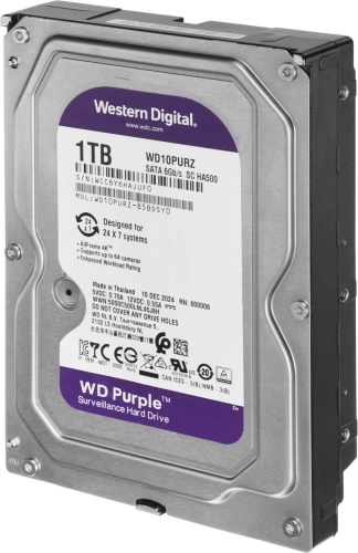 Жесткий диск/ HDD WD SATA3 1Tb Purple Video IntelliPower 5400 6Gb/s 64Mb 1 year warranty (WD10PURZ-85BDSY0) фото 5
