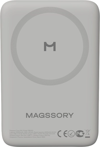 Мобильный аккумулятор Magssory PBN013t 10000mAh QC/PD 15W 3A USB-C беспров.зар. титановый