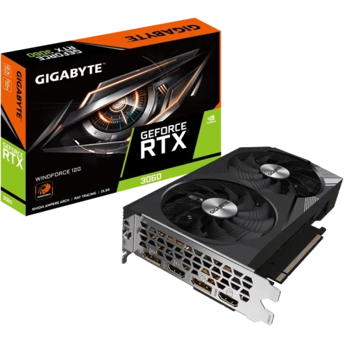 Видеокарта/ VGA GIGABYTE NVIDIA GeForce RTX 3060 WINDFORCE 12G REV1.0 12GB, GDDR6/192-bit, PCIe 4.0, 2xHDMI 2.1, 2xDP, 2-slot (GV-N3060WF2-12GD)