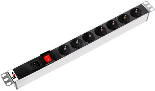 Блок розеток Rem-16 с выкл., 7 Schuko, вход IEC 60320 C20, 16 A, алюм., 19 (R-16-7S-V-440-Z)