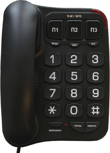 Телефон проводной Texet TX-214 черный (126624)