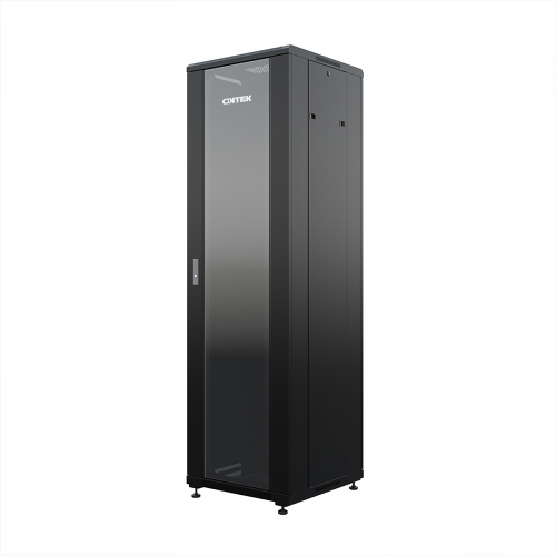 Шкаф напольный универсальный серверный ONTEK TC 42U 600х600мм, 4 профиля 19, двери стекло и сплошная металл, боковые стенки съемные, регулируемые (TC42U66GSRSWAS-9005)