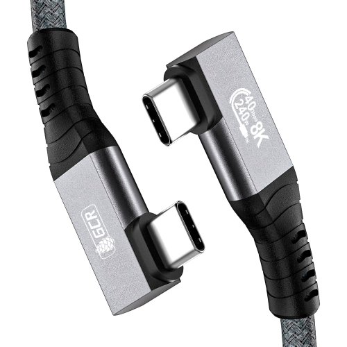 GCR PRO Кабель USB4 Type-C, 2.0m, угловой, 40Gbps, 240W, 8K60Hz, M/M, разъемы Г-образные, боковые, текстиль, серый, GCR-57134