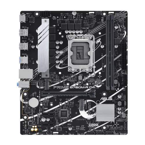 Материнская плата ASUS PRIME B760M-R D4, LGA1700, B760, 2*DDR4, 4*SATA, 2*M.2, 4*USB 3.2, 4*USB 2.0, 1*PCIx16, 2*PCIx1, HDMI, mATX (90MB1HA0-M0EAY0)