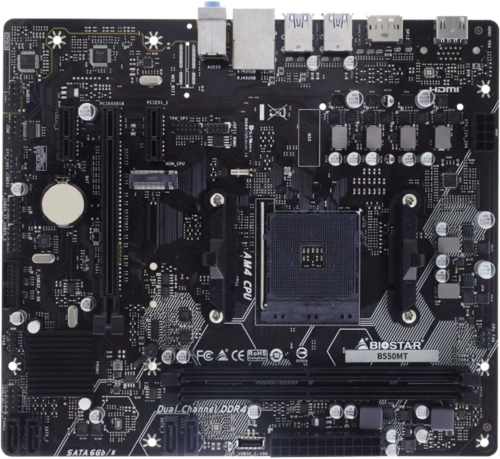 Материнская плата Biostar B550MT Soc-AM4 AMD B550 2xDDR4 mATX AC`97 8ch(7.1) GbLAN RAID+HDMI+DP