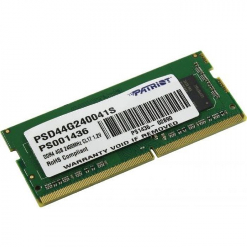 Модуль памяти Patriot 4GB DDR4 2400MHz PC19200 SODIMM CL17 1.2V SR RTL (PSD44G240041S)