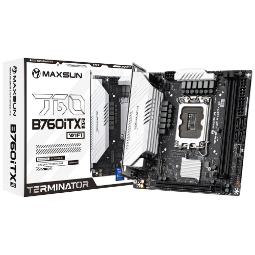 Материнская плата Maxsun MS-Terminator B760ITX D4 WIFI B760 LGA1700 2xDDR4 1xPCIEx16 2xM.2 1*TypeC(20Gpbs) 1*TypeC(5Gpbs) 6xUSB3.2Gen1 6xUSB2.0 4xSATA3.0 2.5G DP HDMI ITX RTL (6940709660911)