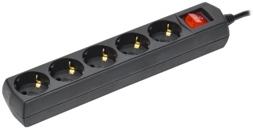 Сетевой удлинитель IEK У05В 5м (5 розеток) черный (пакет ПЭ) (WYP10-10-05-05-ZK-K02-G)