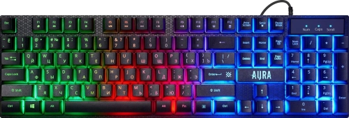DEFENDER AURA Игровой набор мышь+клавиатура+ковер чёрные (USB, 4 кн., 2400 dpi, 104 кл., подсветка, 280 х 230 х 3 мм, ткань/ резина, MKP-117) (52117)